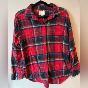 American Eagle Boyfriend Fit Oversized Red Blue Plaid Flannel Women's Small